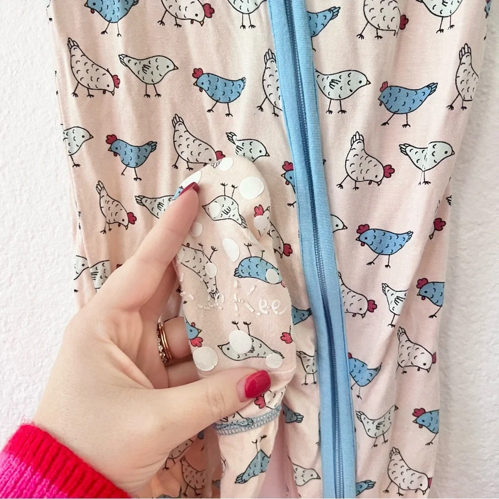 Kickee Pants Latte Chickens Bamboo Zipper Sleeper Sz 18-24M